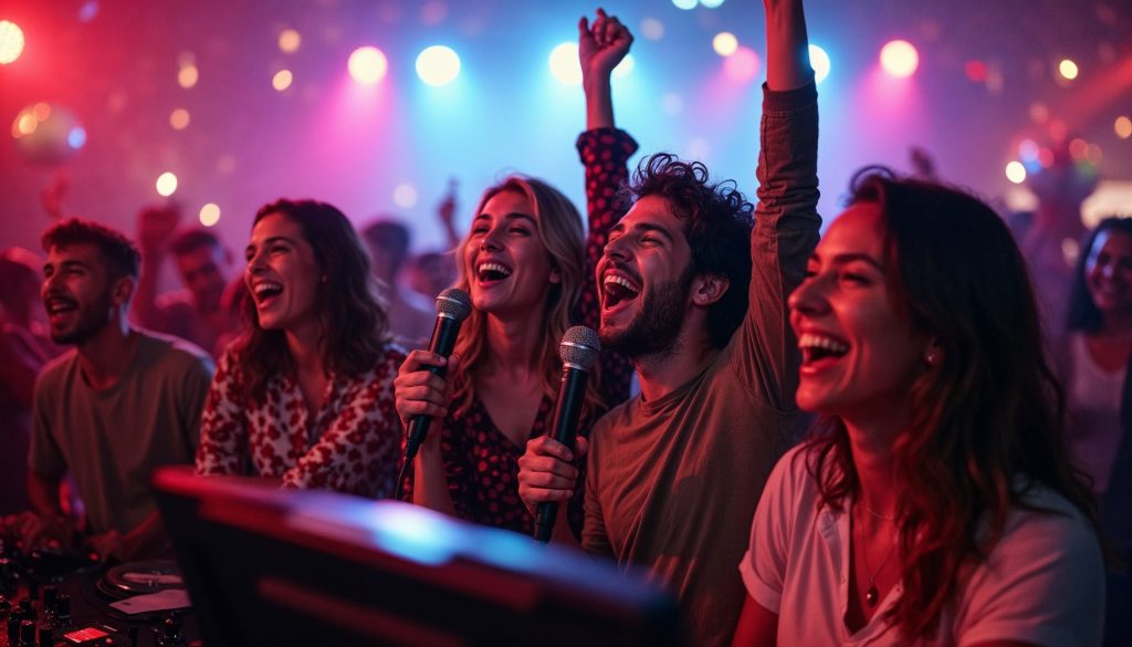 Personnes qui chantent dans un karaoke lors d'un anniversaire à Mulhouse